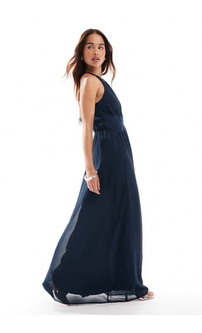 Vila Bridesmaid halterneck maxi dress in navy