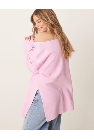 ASOS DESIGN off shoulder long sleeve waffle t-shirt