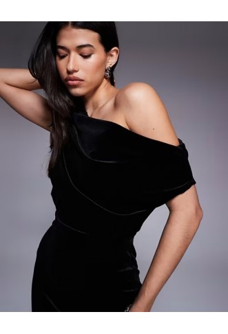 ASOS DESIGN velvet dramatic neckline midi dress