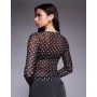 ASOS DESIGN mesh long sleeve top in polka dot