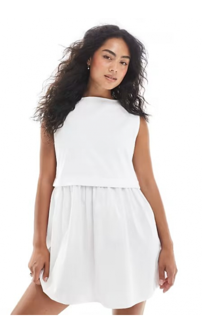 Miss Selfridge cotton poplin smock dress in white