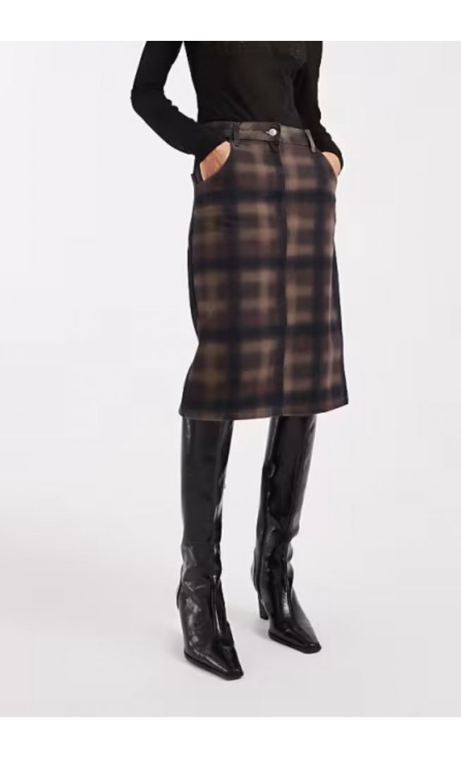 ASOS DESIGN awkward length skirt in printed check