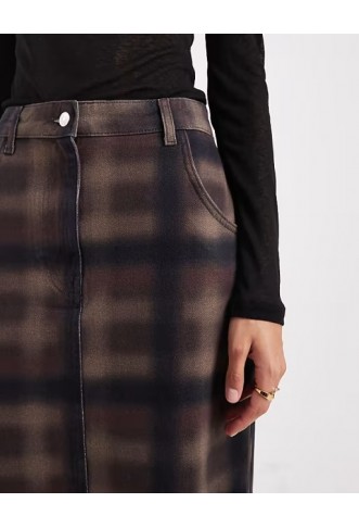 ASOS DESIGN awkward length skirt in printed check