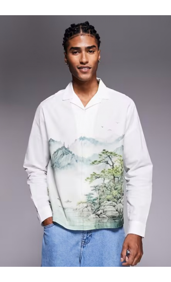 ASOS DESIGN relaxed revere shirt with scenic print