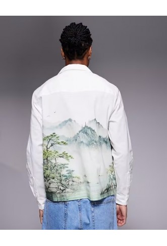 ASOS DESIGN relaxed revere shirt with scenic print
