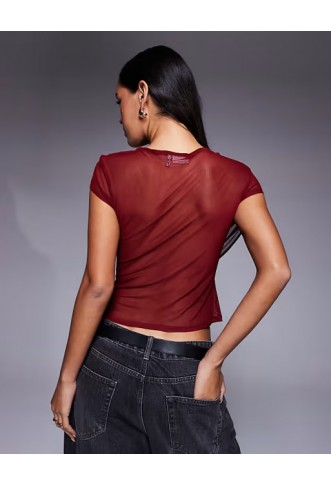 ASOS DESIGN mesh short sleeve drape front top