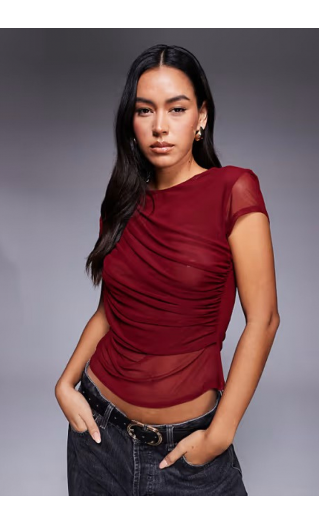 ASOS DESIGN mesh short sleeve drape front top