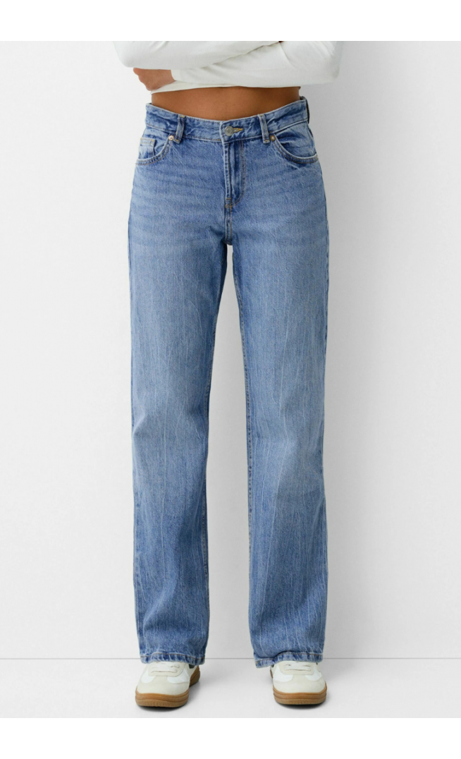 Bershka straight leg jeans in mid wash