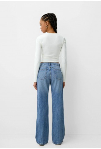 Bershka straight leg jeans in mid wash