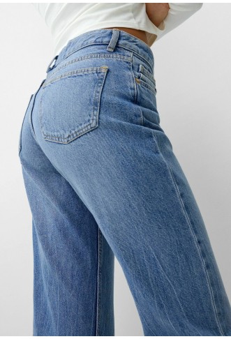 Bershka straight leg jeans in mid wash