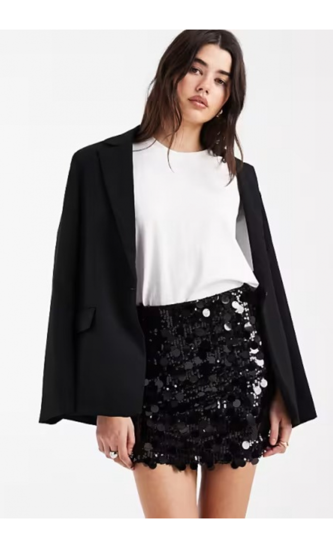 ASOS DESIGN mixed sequin mini skirt in black
