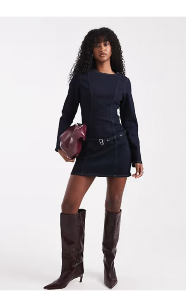 ASOS DESIGN slim fit denim mini dress with skinny belt