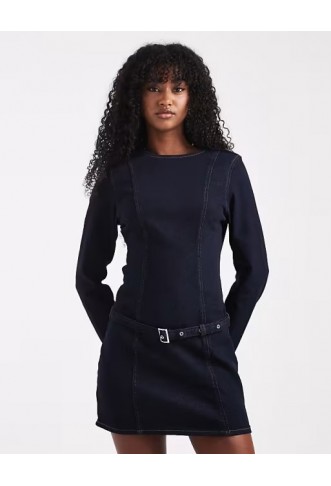 ASOS DESIGN slim fit denim mini dress with skinny belt