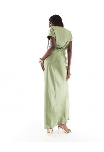 Six Stories Bridesmaid ruched drape satin maxi dress