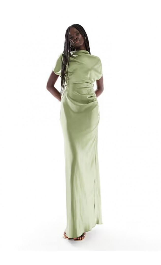 Six Stories Bridesmaid ruched drape satin maxi dress