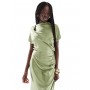 Six Stories Bridesmaid ruched drape satin maxi dress