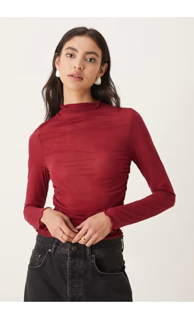 ASOS DESIGN high neck mesh semi sheer long sleeve top