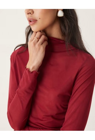 ASOS DESIGN high neck mesh semi sheer long sleeve top