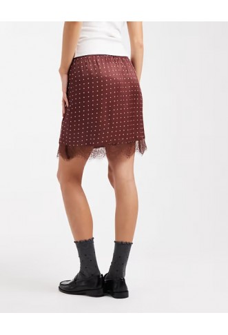 ASOS DESIGN satin lace trim mini skirt in polka dot
