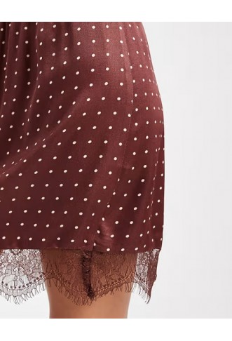 ASOS DESIGN satin lace trim mini skirt in polka dot