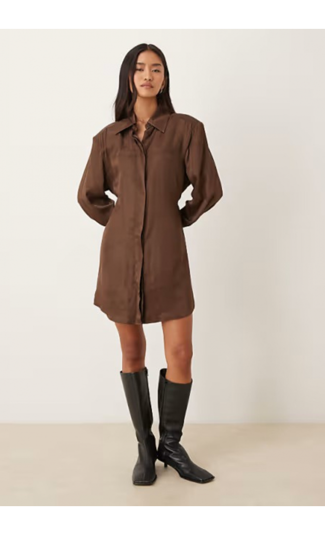 ASOS DESIGN shoulder pad shirt mini dress with tie back