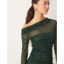Mango asymmetric long sleeve maxi dress in forest green