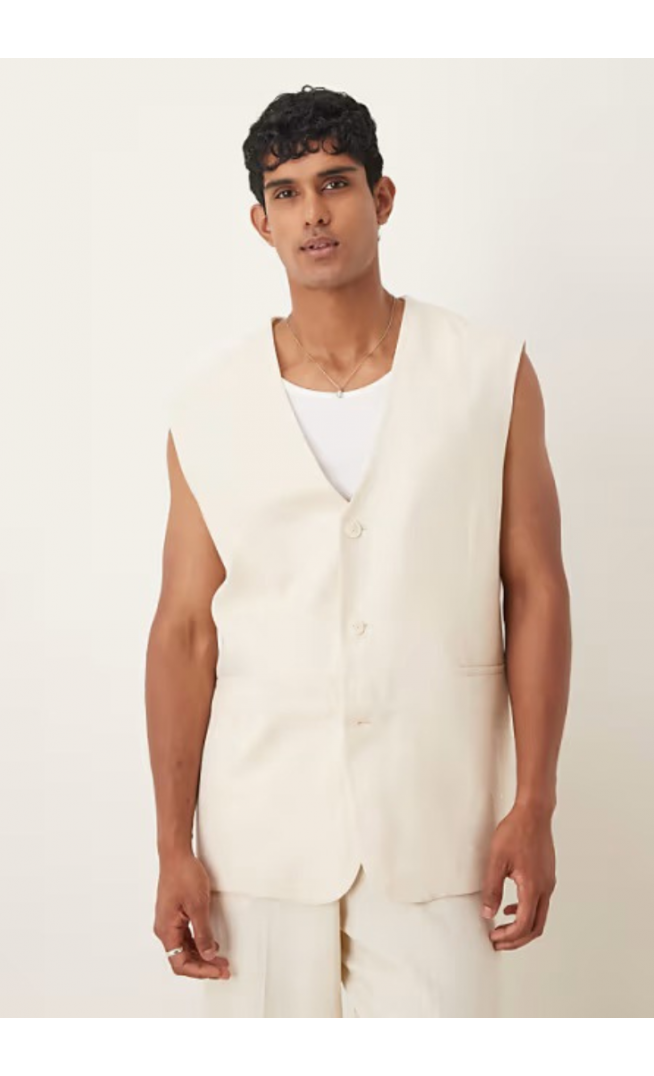 ASOS DESIGN longline suit waistcoat with linen