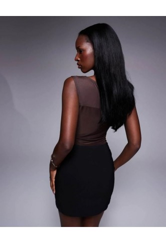 ASOS DESIGN cowl front mesh slinky mix bodysuit