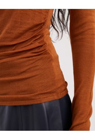 ASOS DESIGN sheer knitted soft touch ruched side top