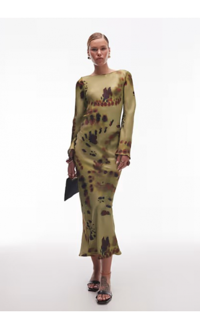 ASOS DESIGN satin angel sleeve low back maxi dress