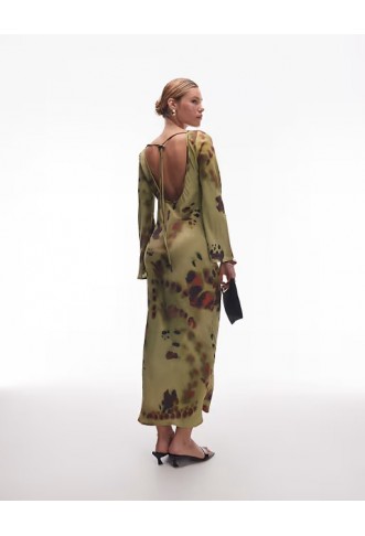 ASOS DESIGN satin angel sleeve low back maxi dress