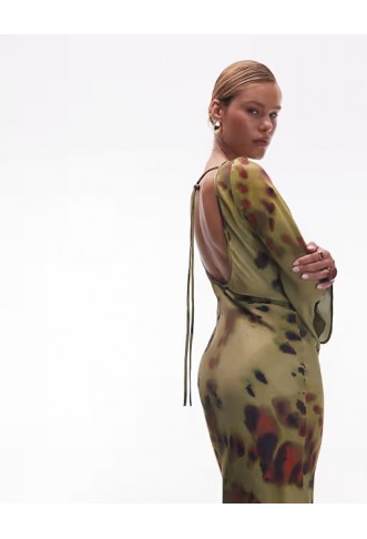 ASOS DESIGN satin angel sleeve low back maxi dress