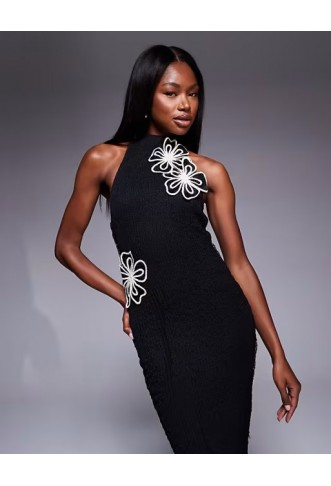 ASOS DESIGN textured maxi dress with 3D flowers