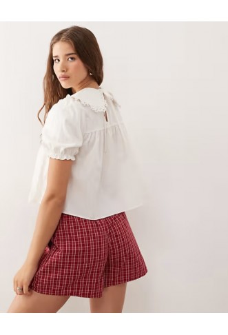 COLLUSION smock blouse with lace trim collar detail