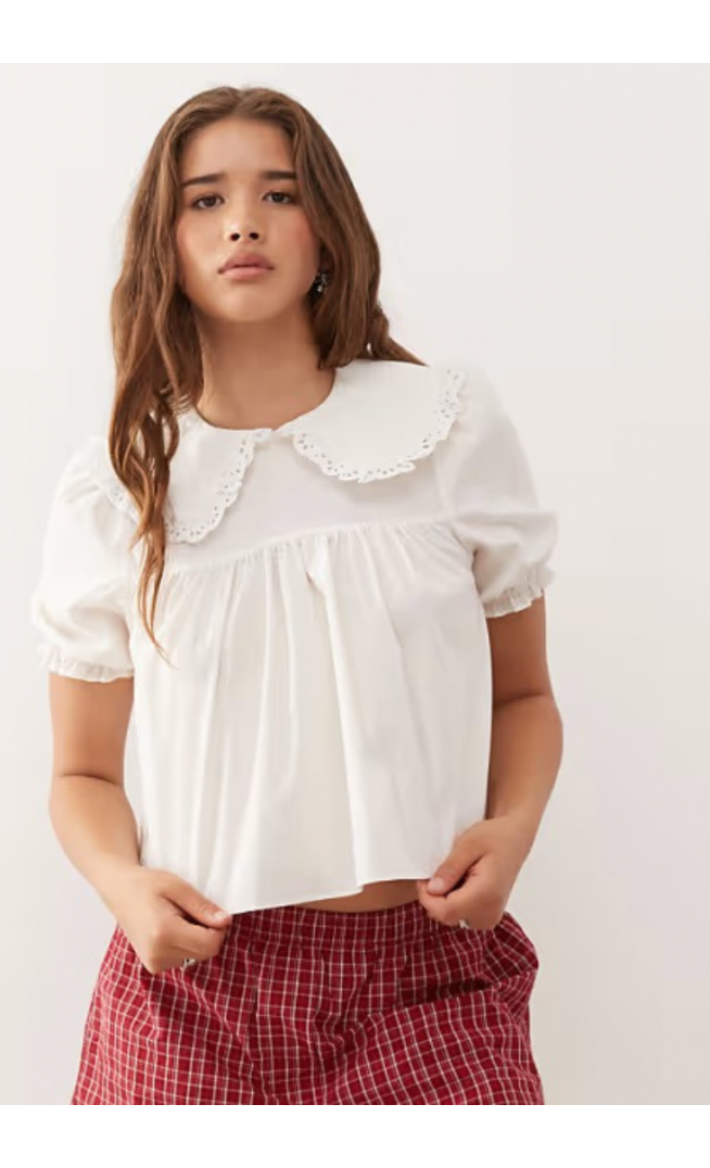 COLLUSION smock blouse with lace trim collar detail