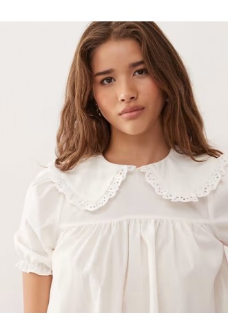 COLLUSION smock blouse with lace trim collar detail