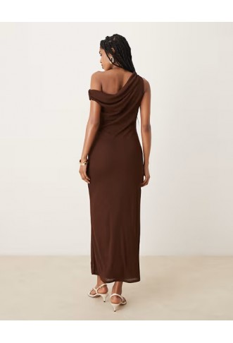 ASOS DESIGN onion skin fallen shoulder tie wrap midi dress