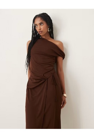 ASOS DESIGN onion skin fallen shoulder tie wrap midi dress