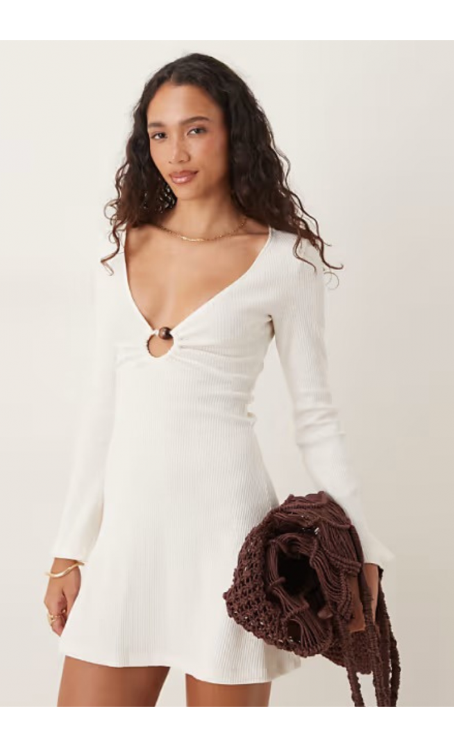 ASOS DESIGN crochet long sleeve hardware detail mini dress