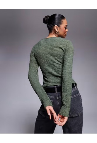 ASOS DESIGN textured button through long sleeve t-shirt