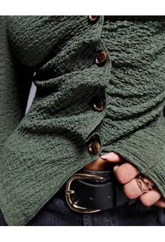 ASOS DESIGN textured button through long sleeve t-shirt