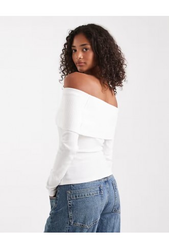 Miss Selfridge mixed rib bardot top in cream