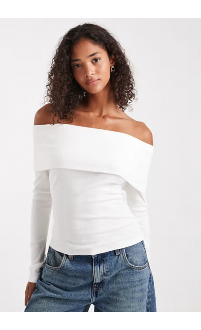 Miss Selfridge mixed rib bardot top in cream