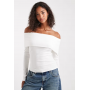 Miss Selfridge mixed rib bardot top in cream