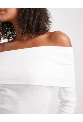 Miss Selfridge mixed rib bardot top in cream