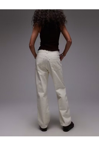 Topshop mid rise straight leg trouser in buttermilk