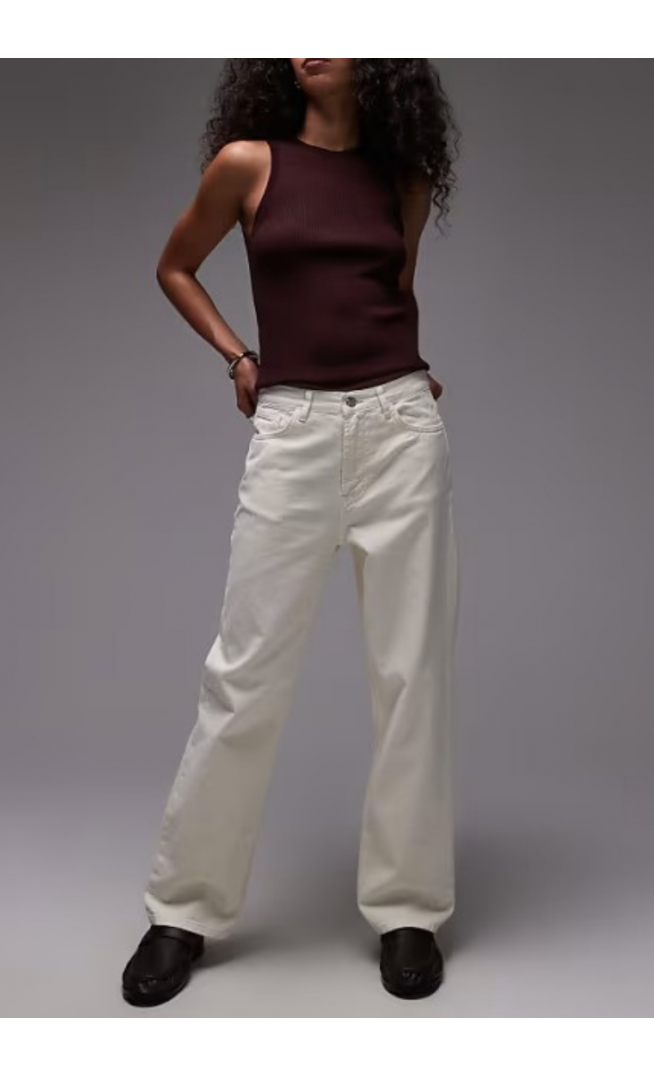 Topshop mid rise straight leg trouser in buttermilk