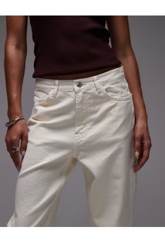 Topshop mid rise straight leg trouser in buttermilk