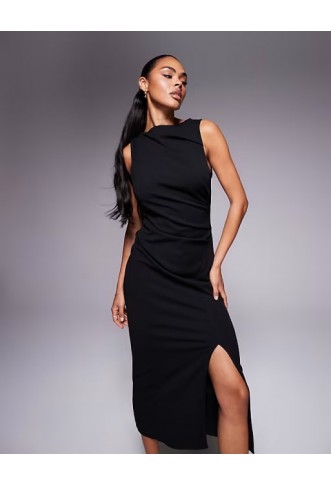 ASOS DESIGN slash neck ruched midi dress