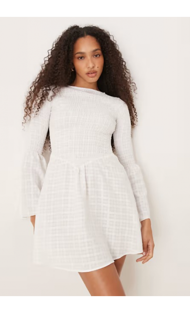 ASOS DESIGN shirred angel sleeve mini dress